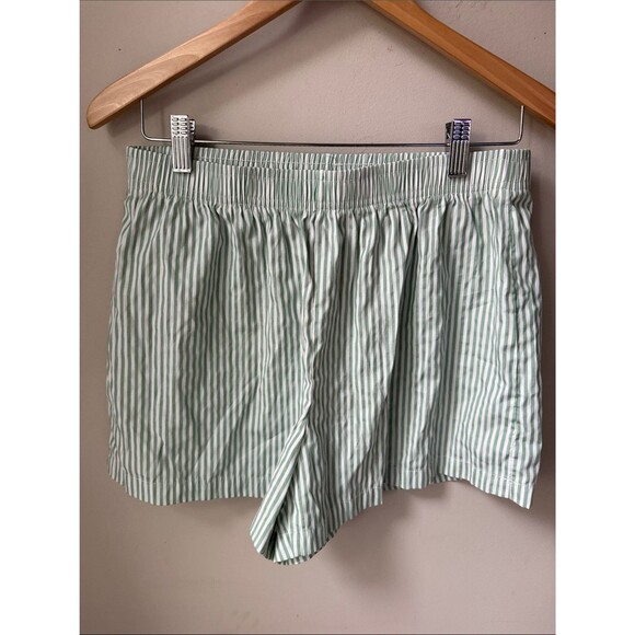 SHEIN Pants - Green White Stripe Lounge Shorts Pajama Sleep Boxer Pull On Elastic Waist
